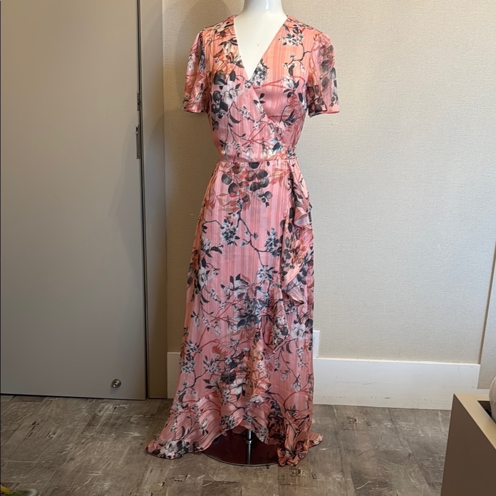 Guess Floral Pink Wrap Maxi Dress
